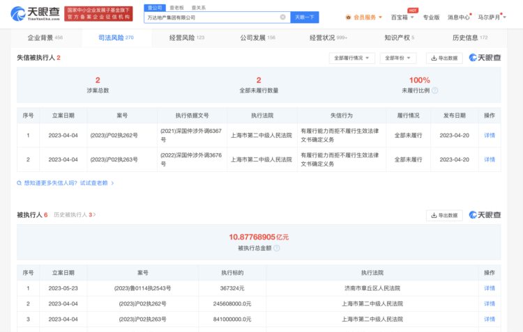 万达地产集团被限消，此前已被列为老赖