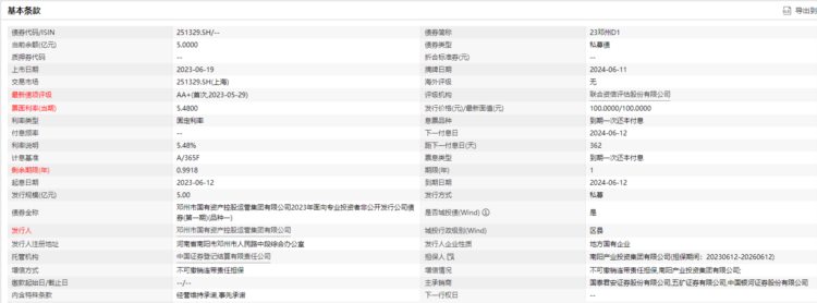南阳一AA级国资控股集团完成发行５亿元私募债，利率5.48％