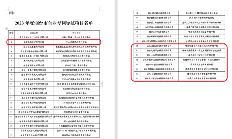 高新区多个项目入选2023年度烟台市企业专利导航重点项目