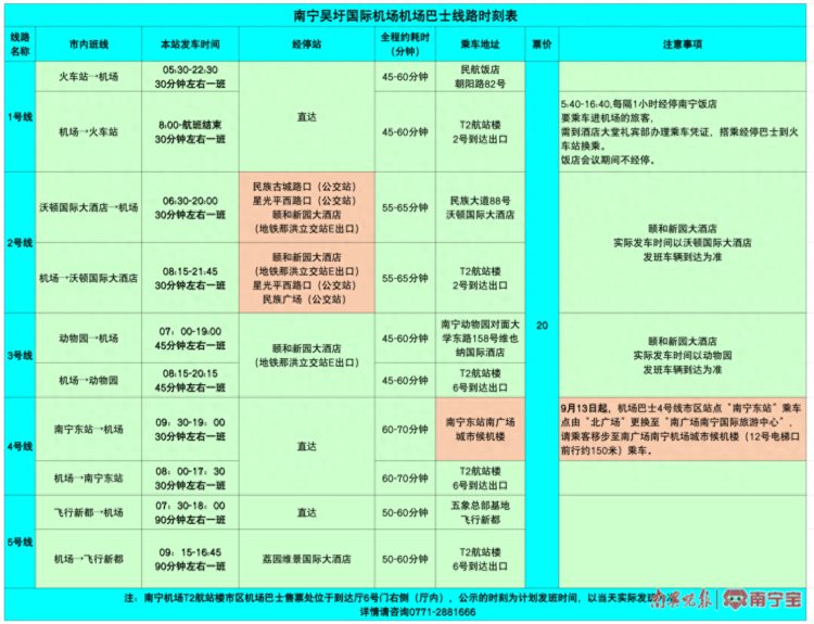 9月13日起南宁机场巴士实行公交化模式试运行将经过这些地方……