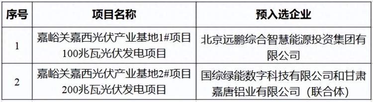 甘肃嘉峪关：300MW光伏项目竞配完成，国电投参股公司入选