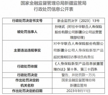 中华人寿新疆分公司被罚人身险新型产品超犹豫期回访