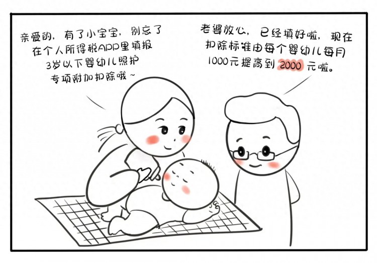 四格漫画了解一老一小个税专项附加扣除标准提高～