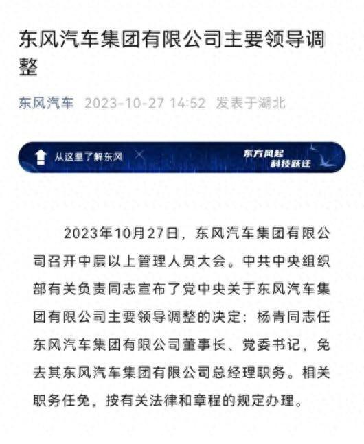 杨青出任东风董事长老将抡起改革三板斧